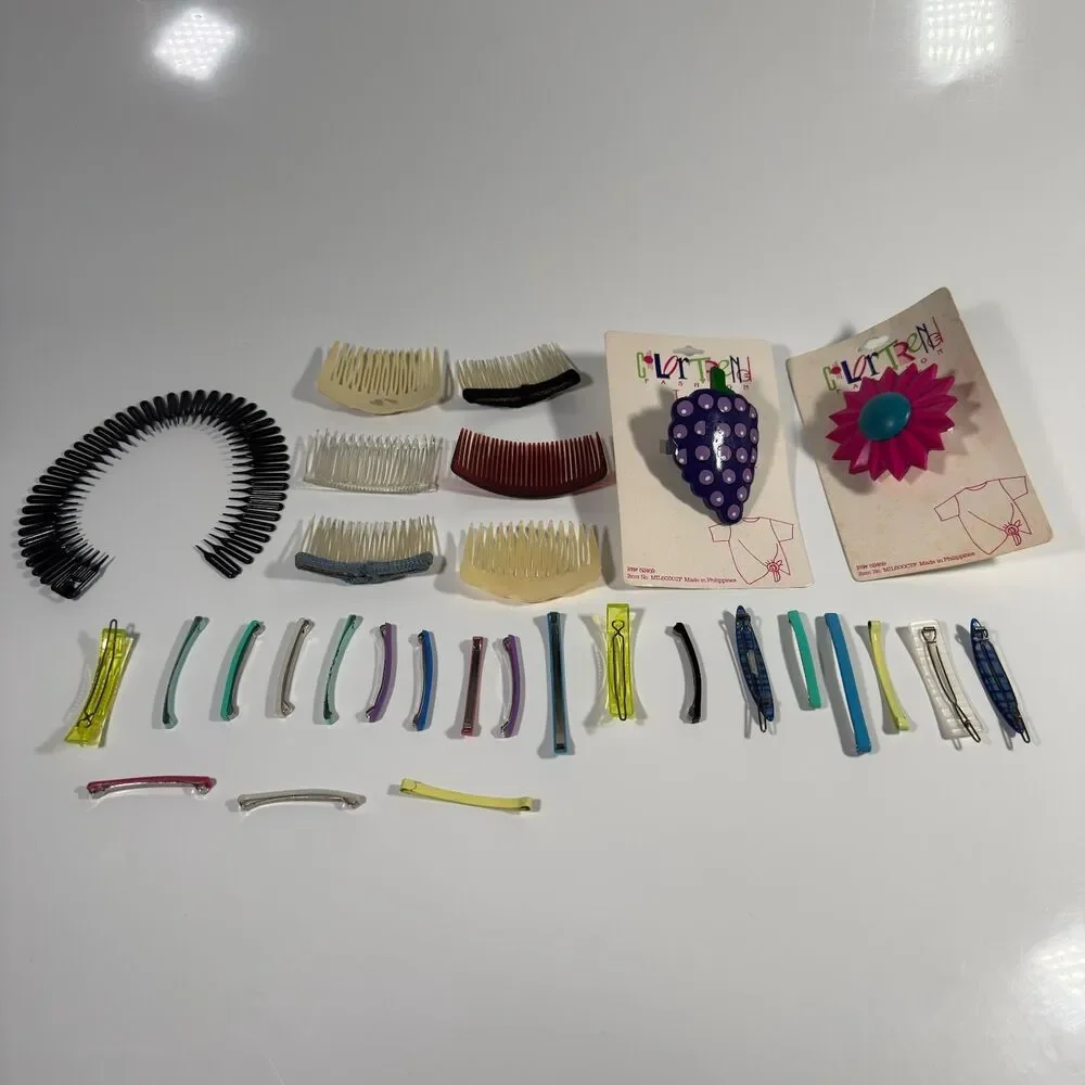 Vintage 80s 90s Hair Accessories LOT of 30 Flattron Barrettes Banana Clip Combs